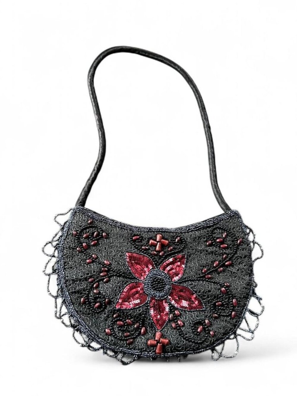 Black & red beaded beading purse with floral design #festival #raver    Vintage